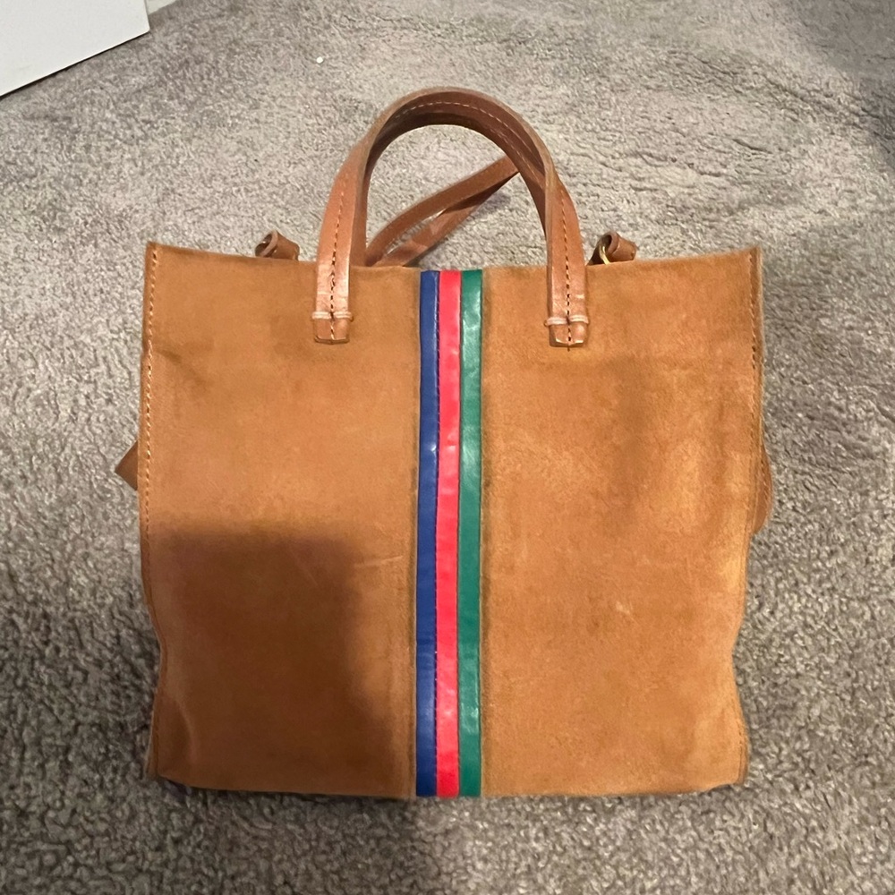 Clare V Petit Simple tote- tan suede w/ color stripes